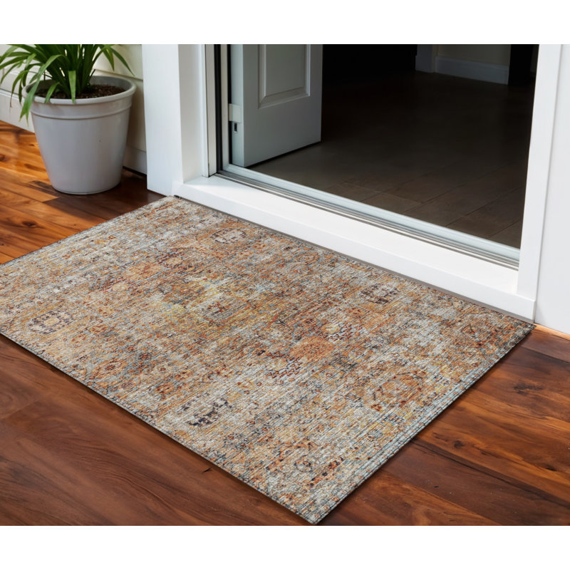 3' X 5' Coral Terra Cotta And Beige Floral Washable Indoor Outdoor Area Rug
