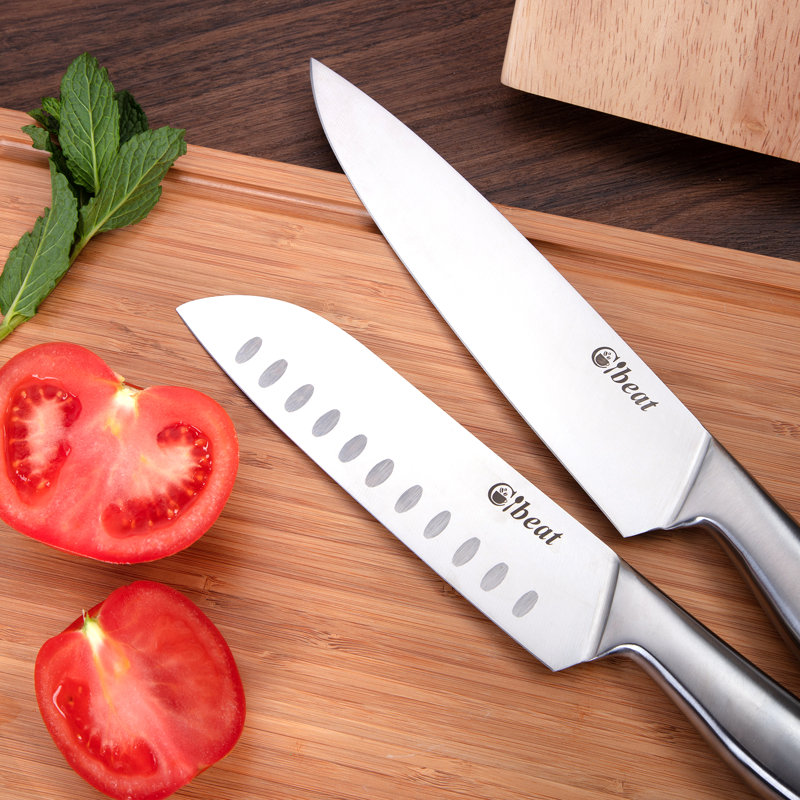 Ensemble de couteaux de cuisine avec planche à découper en bois, comprenant 17 pièces de couteaux de cuisine avec bloc et grande planche à découper de 24 pouces, avec aiguisoir, couteau à steak, couteau à pain, ensemble d'ustensiles de cuisine esse
