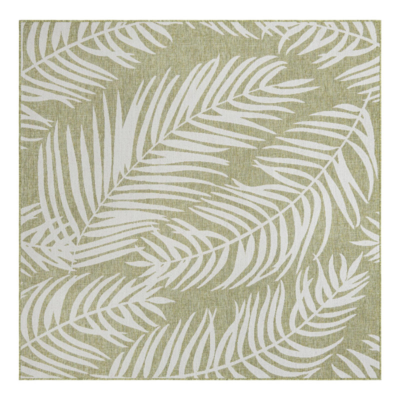 Tapis intérieur / extérieur à motif floral vert / ivoire Amanda, Carré 6 pi 1 po