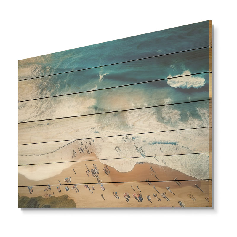 Blue Beach Aérienne vue majestueux III - plage et océan sur bois, H 10 po x l 20 po