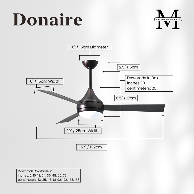 Donaire LED Outdoor Downrod Ceiling Fan, Brushed Bronze, Brushed Stainless