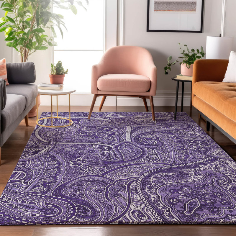 Premium Machine Washable Cerrito Purple Rug, Rectangle 3' x 5'