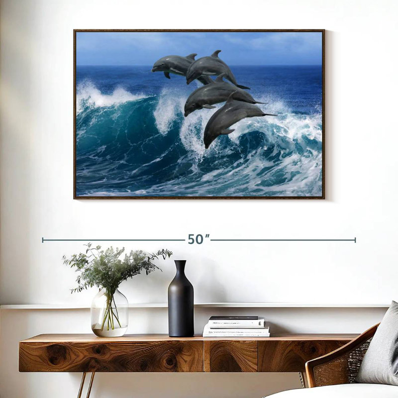 Dauphins à Hawaï, Cadre flottant noyer, 40 po x 27 po