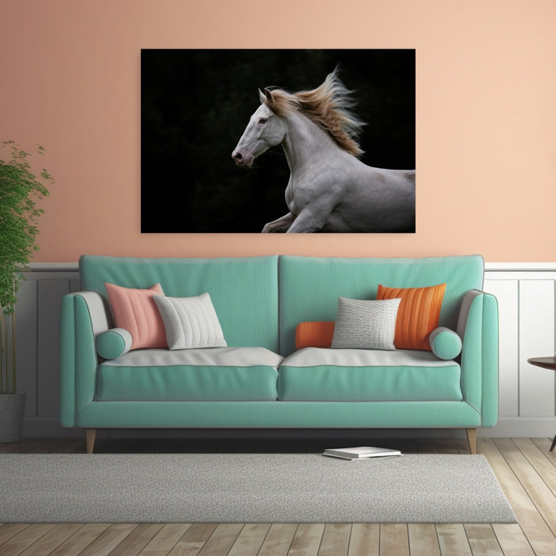Art mural majestueux avec cheval blanc contemporain majestueux