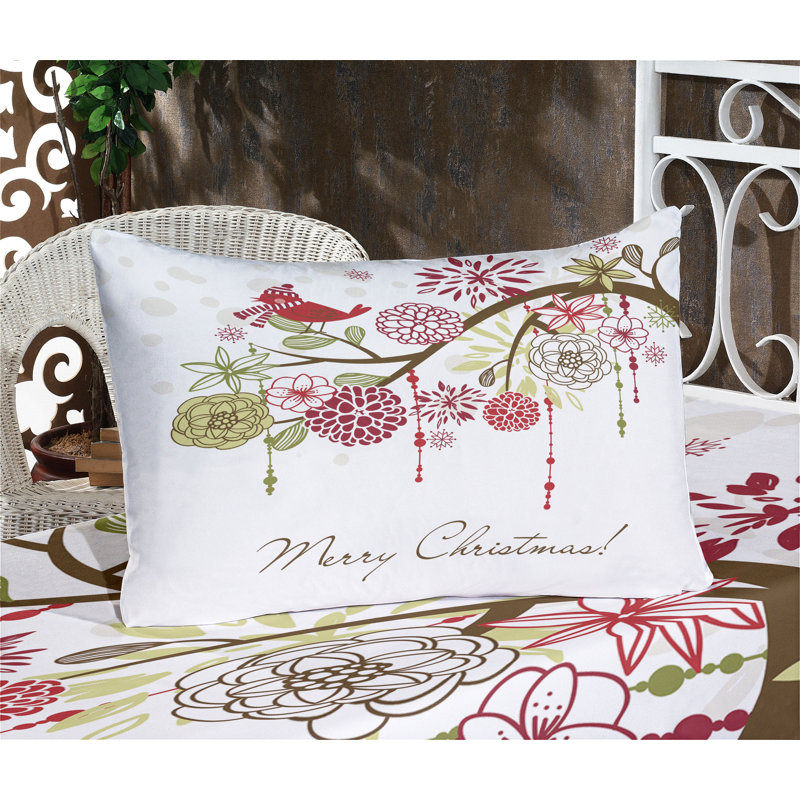Drap-housse et coussin décoratif Ambesonne Christmas, vert et blanc, Ensemble de draps pour lit simple + deux taies d'o