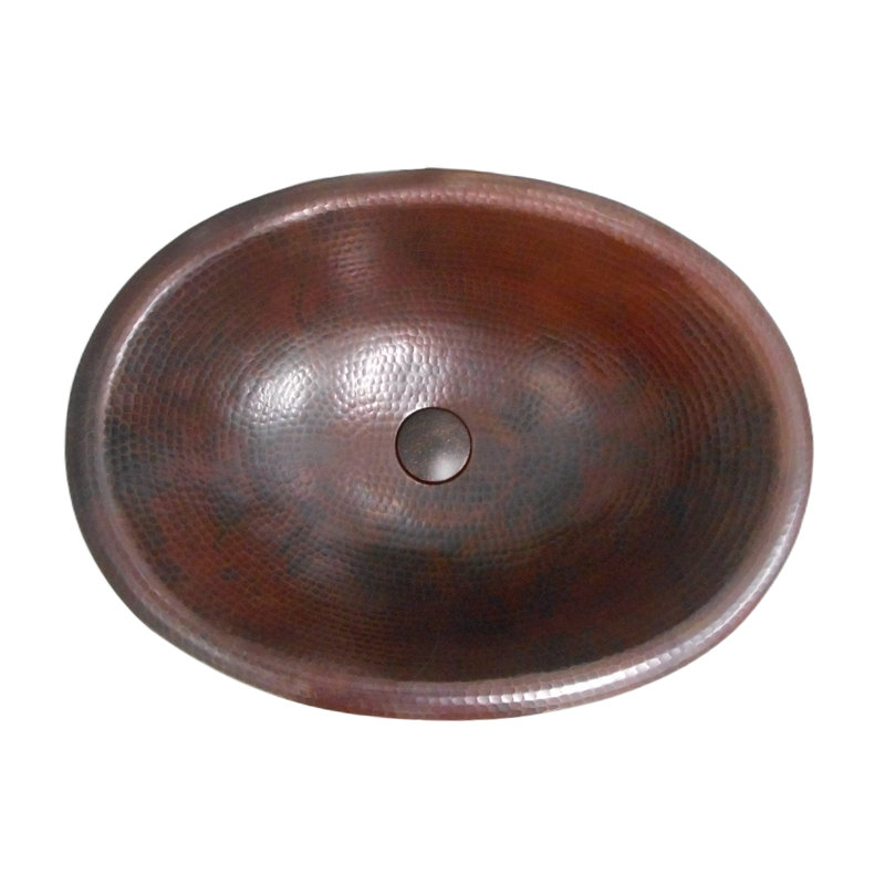 Lavabo pour salle de bain ovale en cuivre 19 po, drain escamotable inclus