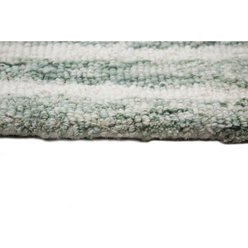 Handmade Green Wool Tufted Geometric 5' x 7' Rug