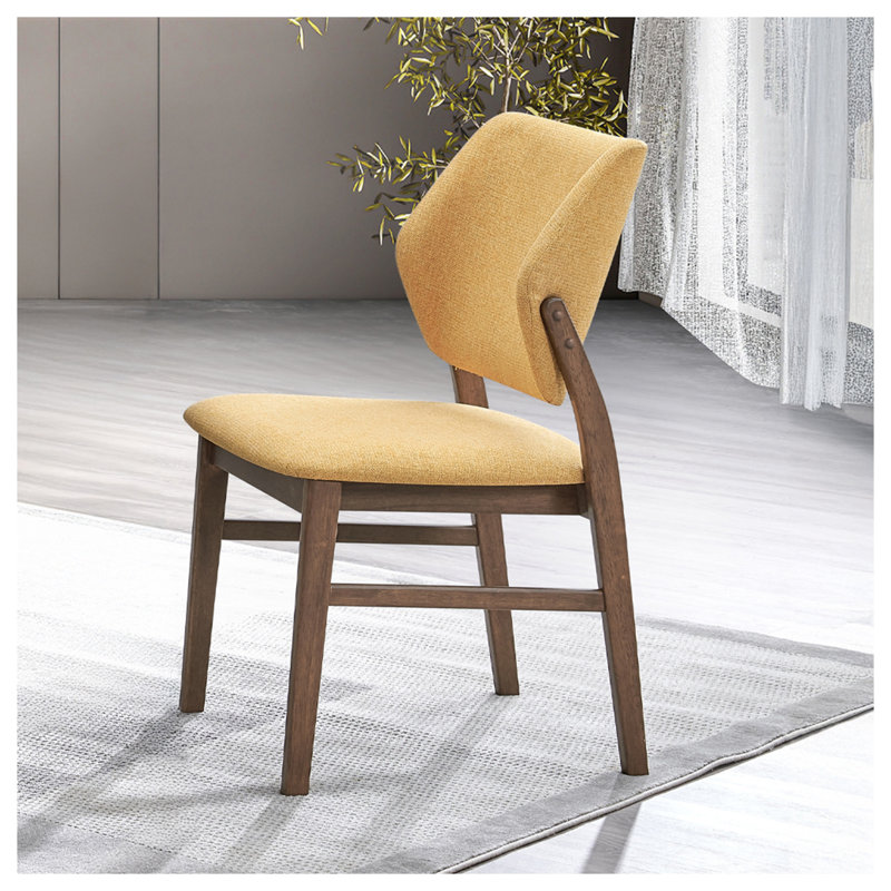 Ensemble de 2 chaises de salle à manger rembourrées Elora jaune et noyer, chaises scandinaves à dossier plein avec coussin en mousse pour salle à manger