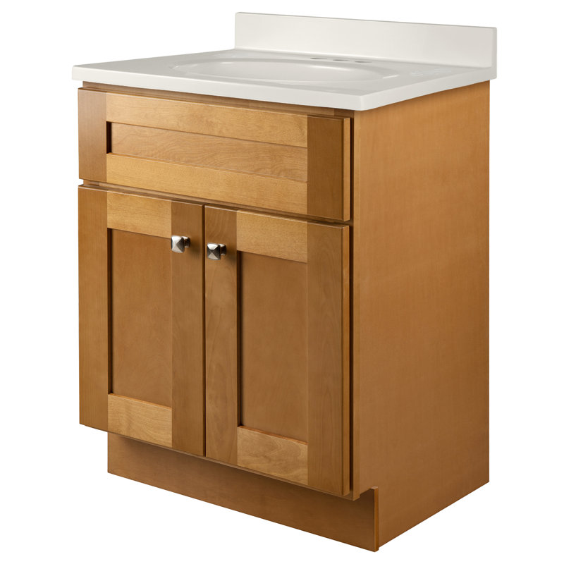 Meuble-lavabo de 25 po avec plateau Brookings, entièrement assemblé, Tanné, Tourbillon ivoire