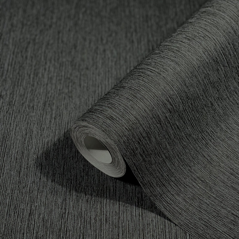 Textures Collection Vertical Texture Matte Finish Wallpaper Roll, Black