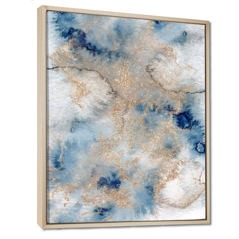 «Blue and Gold Marble Clouds I», reproduction sur toile, H 40 po x l 30 po, Reproduction avec cadre flottant, Érable