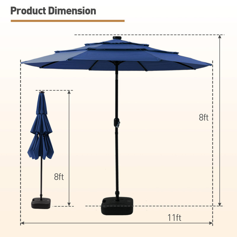 Parasol de marché 11 pi, Bleu, H 96,5 po x l 132 po x P 132 po