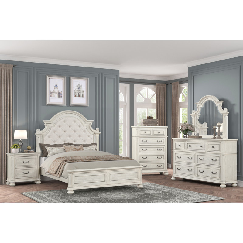 Nilsen French Traditional 5-Piece Bedroom Set, Antique White, Queen, Queen