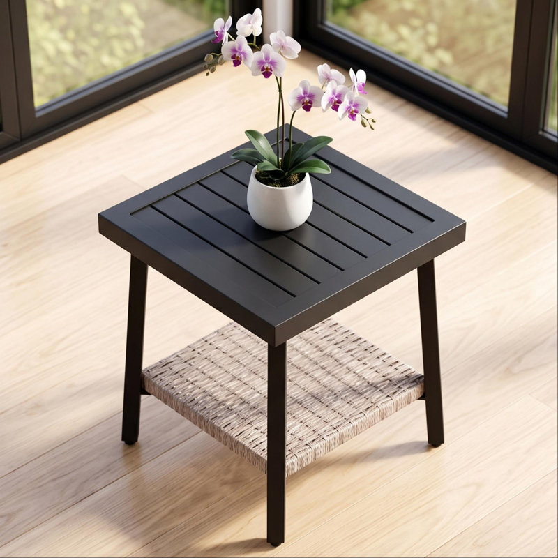Table de bout carrée d'extérieur en acier 17,7 po avec plateau en aluminium Alto