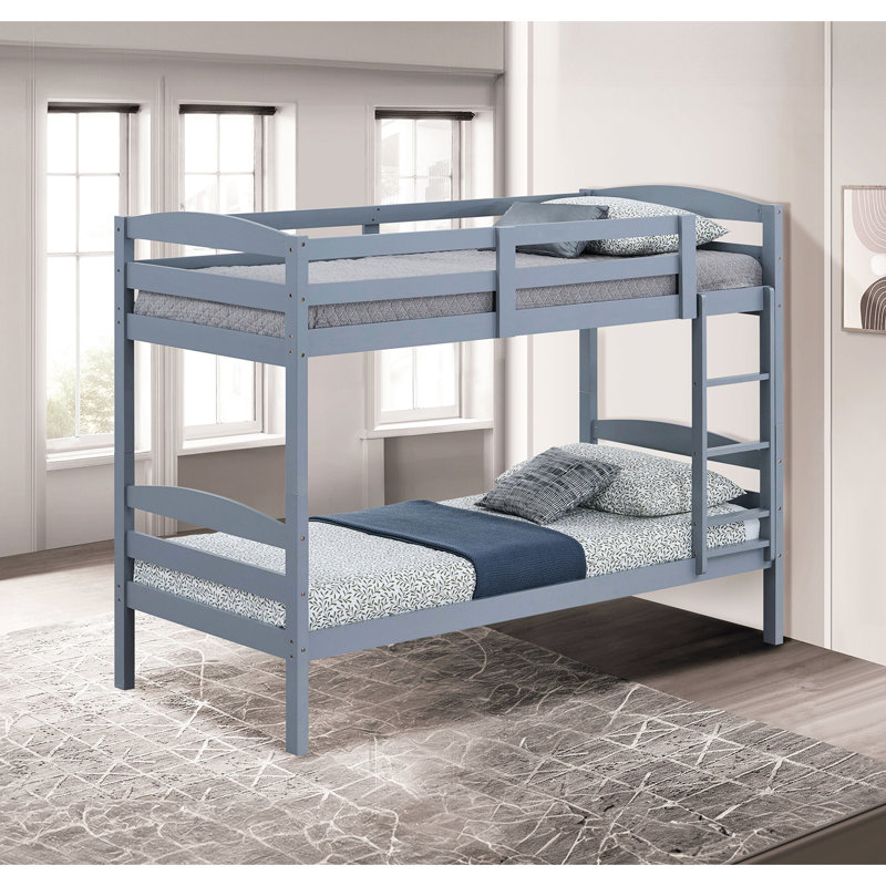 Twin Over Bunk Bed, Gray With Arch Slat Design Transitional, Solid And Engineered Wood, Joint System, 42.5 Inches Deep For Bedroom Setup Gray, Transitional Style, 79 Wide Arrangement