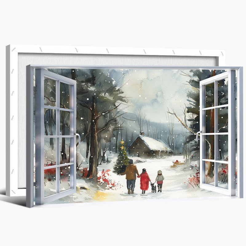 Grande décoration de Noël Fahey - Winter Wonderland, reproduction d'art sur toile encadrée scène d'hiver, paysage de neige, peinture sur toile pour salon 28 po x 40 po