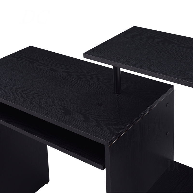 Bureau d'ordinateur noir avec plateau à clavier et tablettes ouvertes, Noir