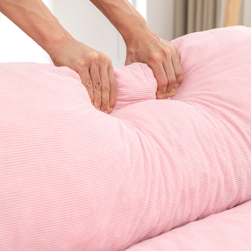 Canapé de plancher réglable en velours côtelé, fauteuil de loisirs multi-positions avec sangles configurables, Rose
