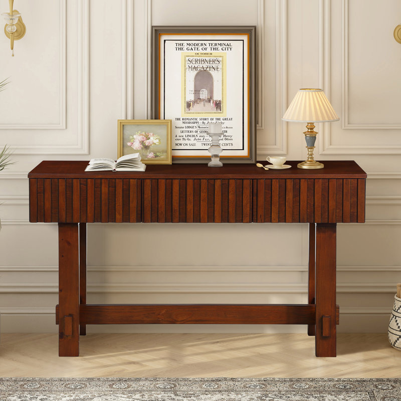 Brittanni 52" Mid-Century Console Table with Storage Drawers, Cherry