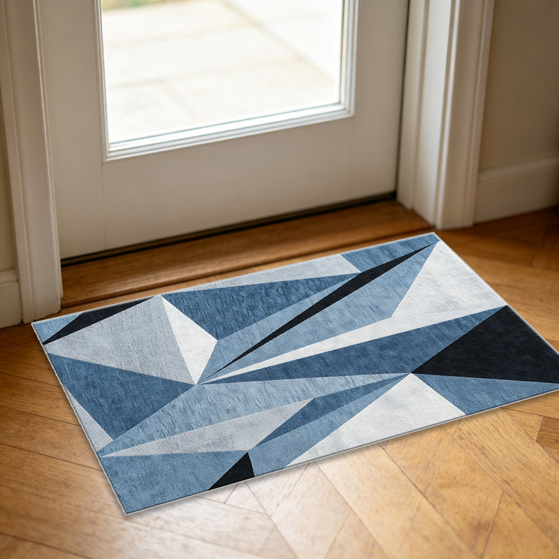 Denim Blue Grey Geometric Triangle carpet-easy to clean, machine-washable, soft and comfortable; suitable for door mats, kitchens, living rooms, bedrooms, corridors, and laundry areas. Easy to clean, durable carpet for home decoration.