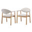 Chaises de salle à manger rembourrées avec dossier incurvé, tissu beige et structure en bois d'hévéa naturel, ensemble de 2