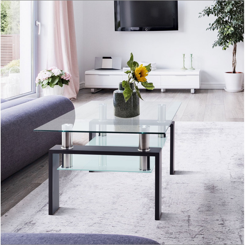 Table basse rectangulaire en verre, table basse transparente, tables d'appoint modernes pour le salon, meubles de salon