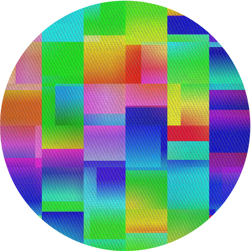 Tapis jaune/vert/rouge tissé à la machine, Rond 5 pi