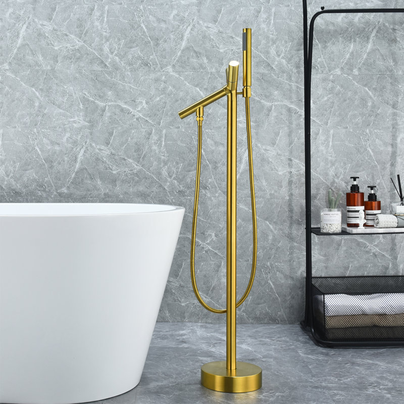 Robinet de baignoire romaine à deux poignées avec douche à main Brulon, Or brossé