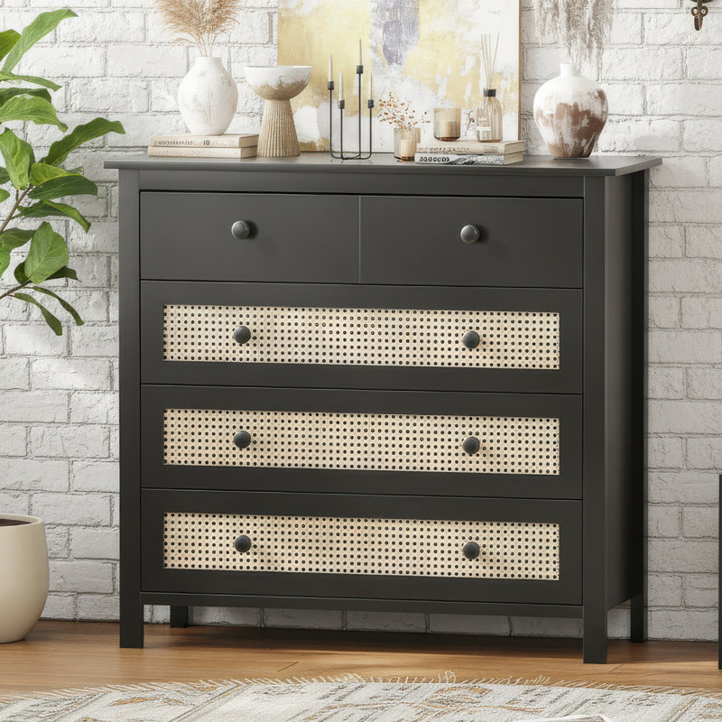 Armoire de rangement moderne en rotin avec 4 tiroirs, Noir