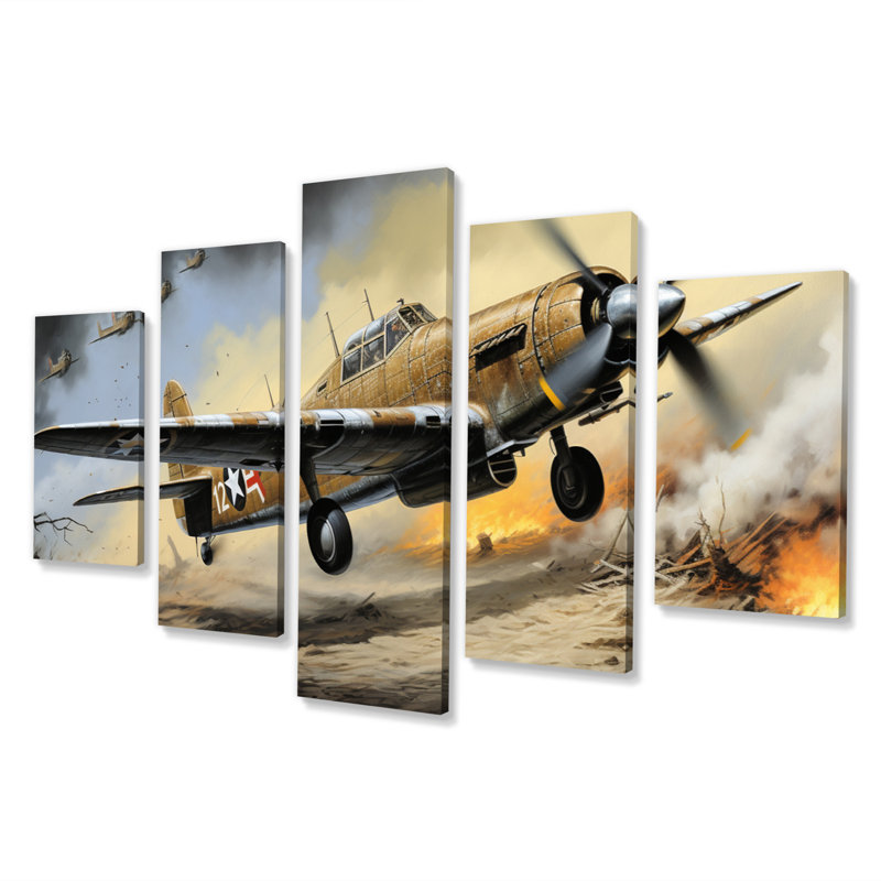 Ancien avion militaire pendant la Seconde Guerre mondiale I - impression sur toile militaire - 5 panneaux