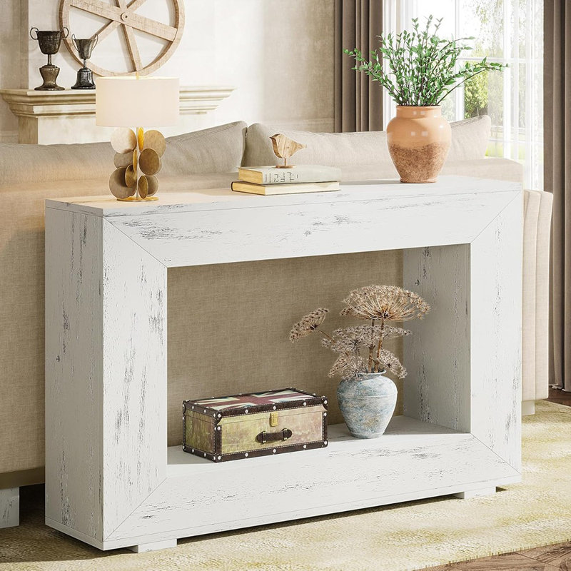 Console industrielle avec tablette de rangement, blanc