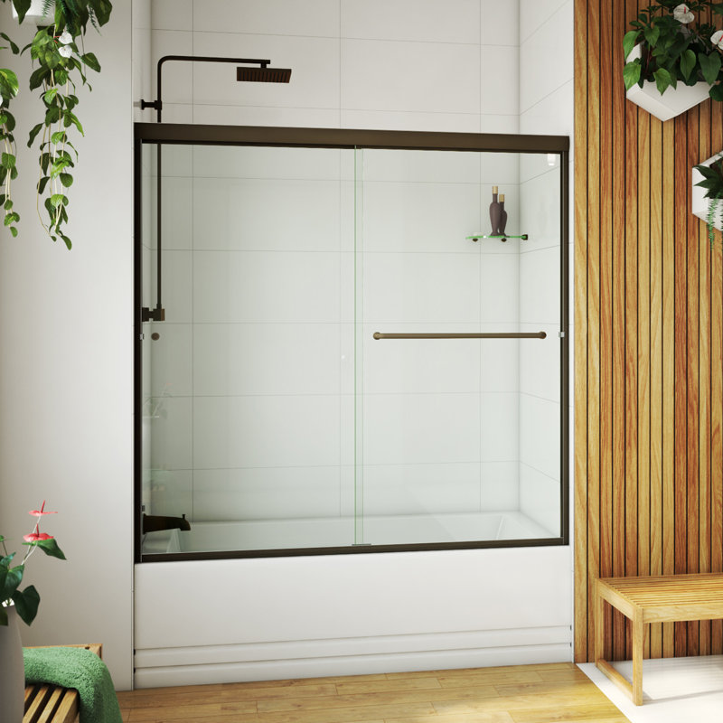 Leter 56" W x H 55.38" Frameless Tub Door, Left Opening, Anodized Oil Rubbed Bronze