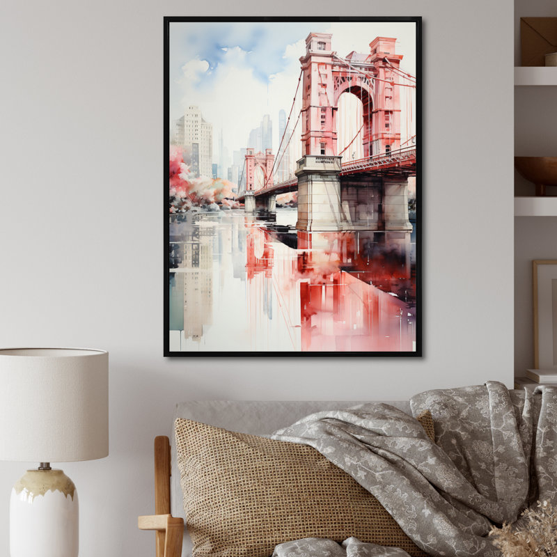 Décoration murale Red Bridge Architectural Marvel II - paysages urbains, H 20 po x l 12 po x P 1 po, Cadre flottant noir