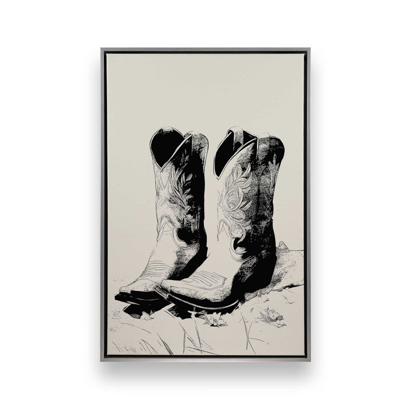 Western Noir, reproduction sur toile dans un cadre, Chrome poli, H 48,75 po x l 32,75 po