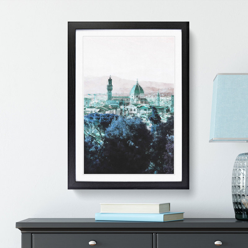 Florence Cathedral in Italy Abstract - Picture Frame Painting Print, 45cm H x 33cm W x 2cm D, Black Framed