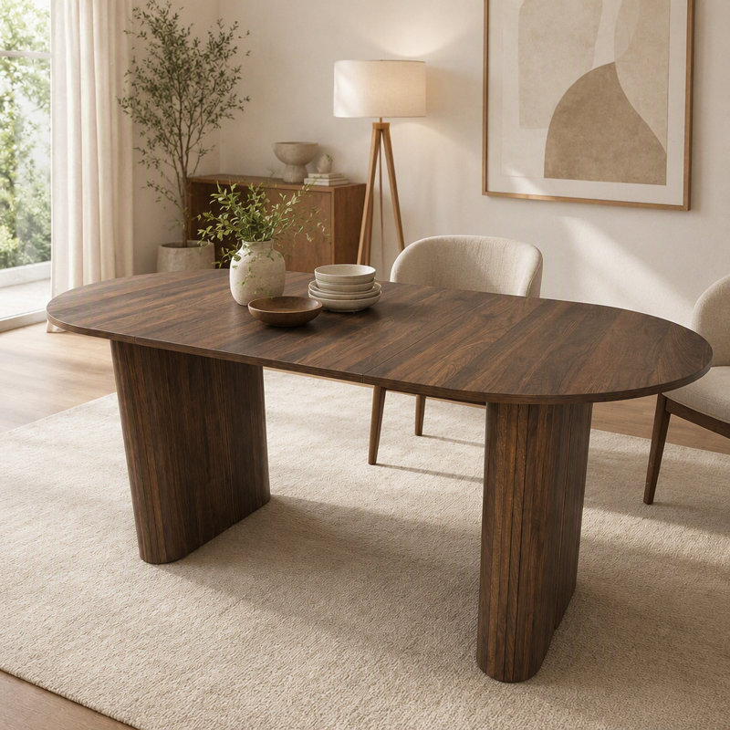Table de salle à manger ovale pour 4-8, Walnut Brown