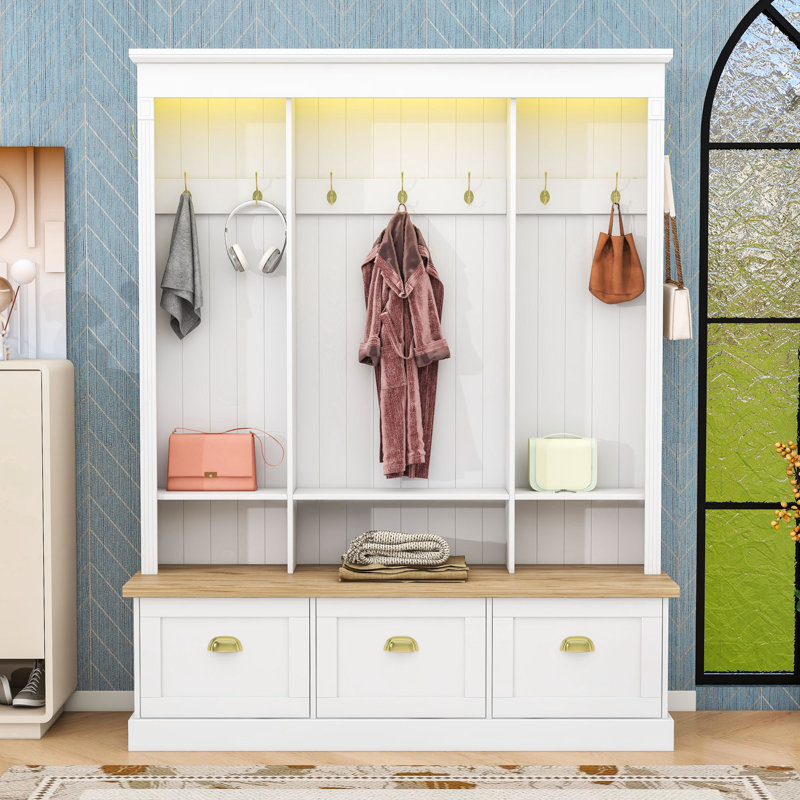 Multi-Functional Entryway Organizer with Lighting and Superior Craftsmanship, White