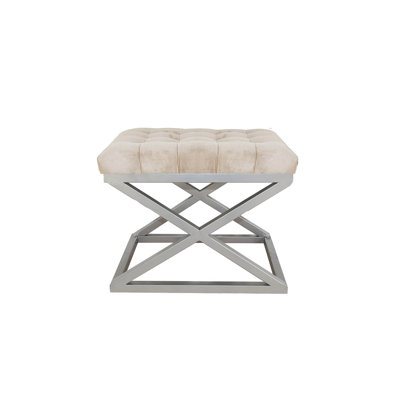 Stylish Pouffe with Metal Frame, 19.7 x 16.5 x 15.7 inches | Soft 100% Polyester Babyface Fabric in Silver & Cream | Versatile Accent for Living Room, Bedroom, and Home Décor | Durable & Comfortable Seating Option