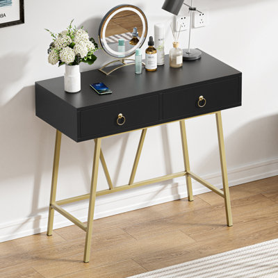 Neus Black Modern Writing Desk Makeup Vanity Table with Drawer