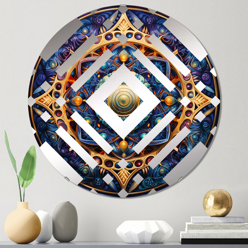Miroir décoratif rétro à motif floral mandala floral doré, 23,6 po x 23,6 po