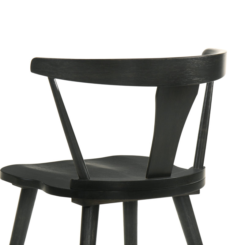 Darren Solid Wood Dining Chairs with Curved Backrest, Black