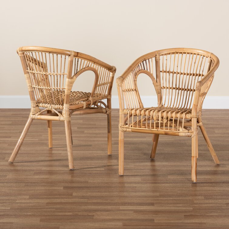 Slat Back Rattan Arm Chair in Natural Brown