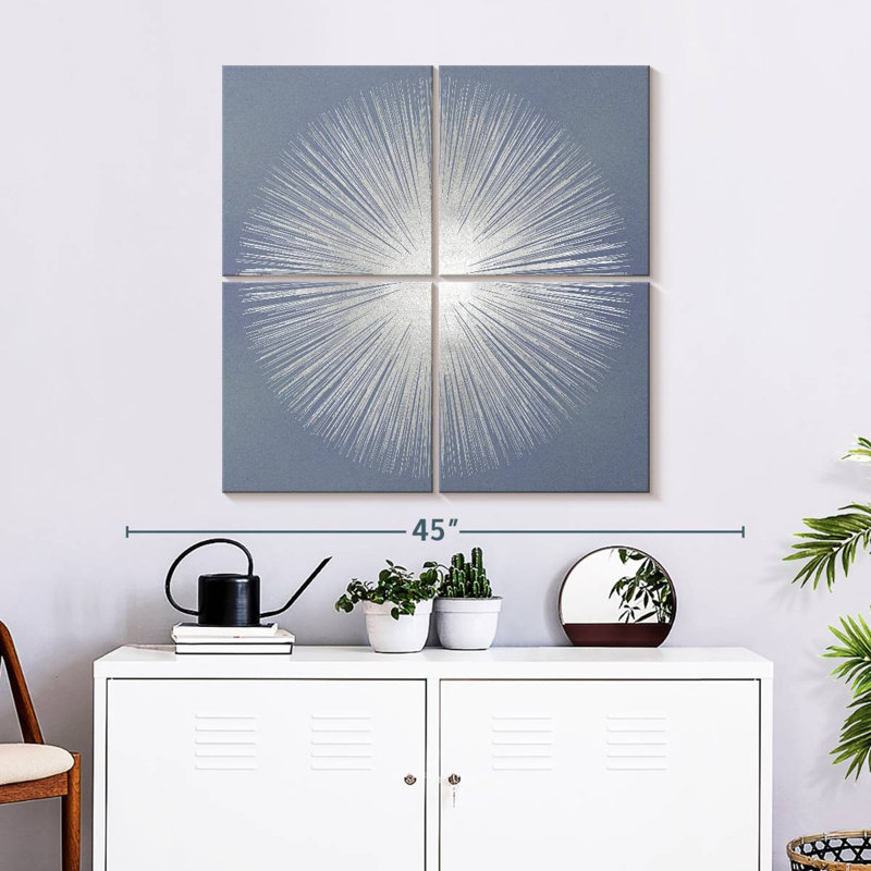Avery Silver Sunburst On Gray I, 32'' H x 32'' W