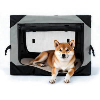  Collapsible Dog Crate - Portable Travel Kennel for Extra Large Dog, 4-Door Pet Crate with Mesh Windows, Indoor & Outdoor, Beige & Gray