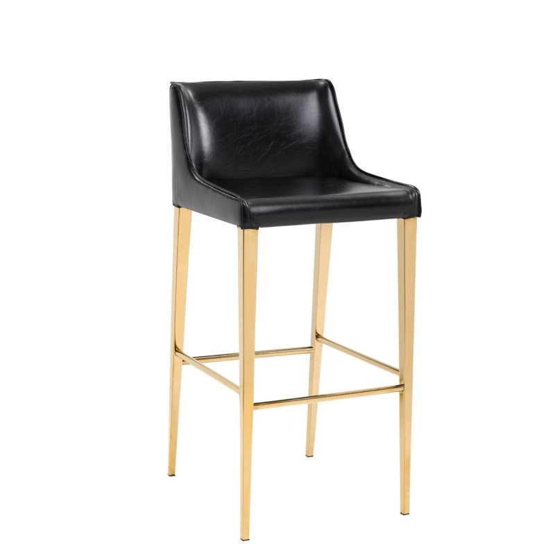 Devnew Upholstered Counter Stool with Metal Frame, Black