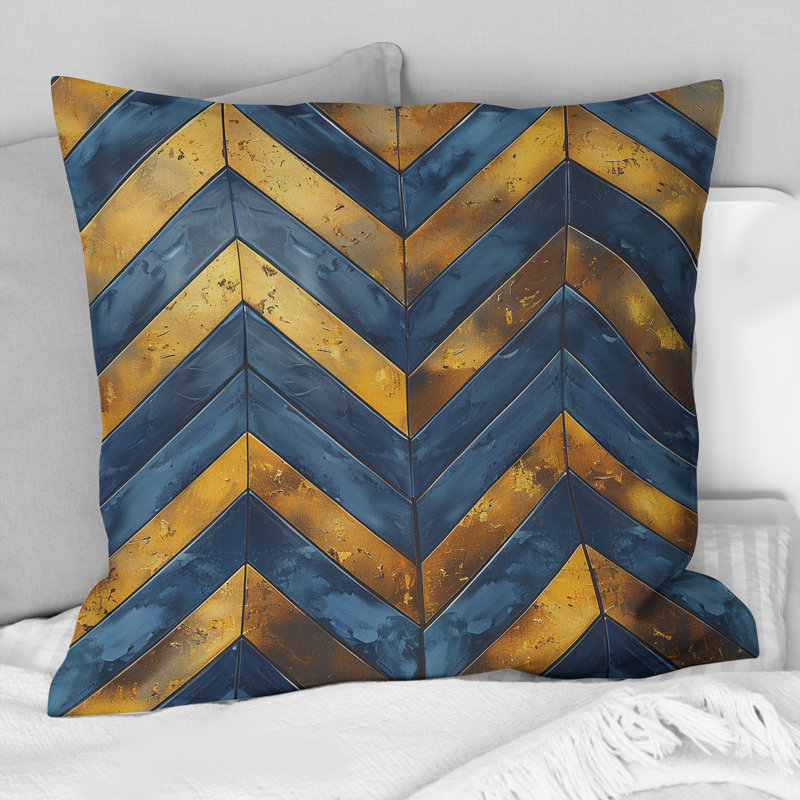 Blue Gold Glamour Chevron I - Midcentury Throw Pillow, 16"H x 16"W