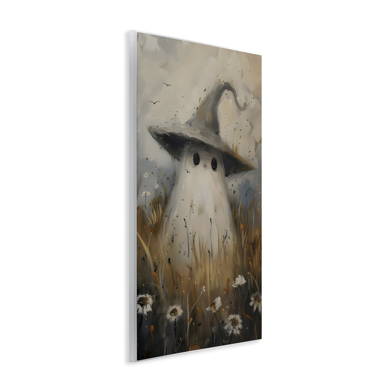 Adorable plaque murale fantôme dans un champ, design par Arlington Prints, H 15 po x l 10 po