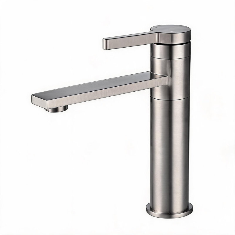 Robinet de meuble-lavabo de salle de bain monocorps en acier inoxydable à une poignée