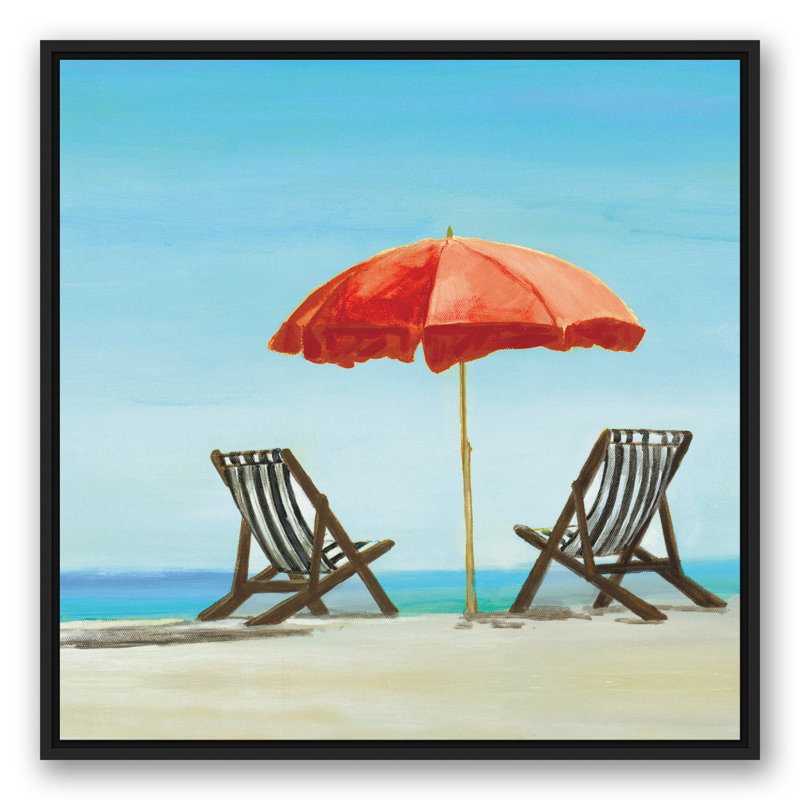 « lazy beach day », reproduction de peinture à l’acrylique sur toile, H 13,75 po x l 13,75 po, Cadre noir