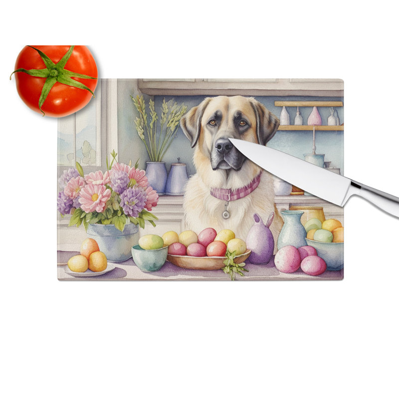 Decorating Easter Anatolian Shepherd Dog Glass Cutting Board